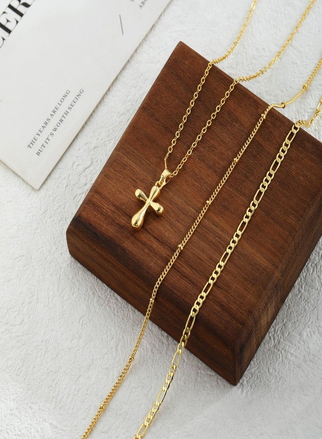 ASCOMY Gold Necklace for Women 14K Gold Plated Layered Necklaces Stackable Layering Satellite Choker Figaro Chain Cross Pendant Necklace Stacking Gold Choker Necklaces Set Trendy Jewelry Gift for Her - Image 5